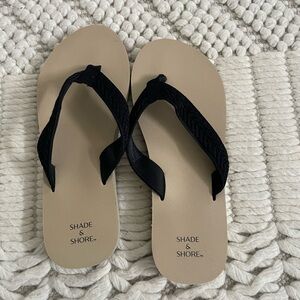 Shade & Shore Black Strap Tan Footbed Women's Flip Flops